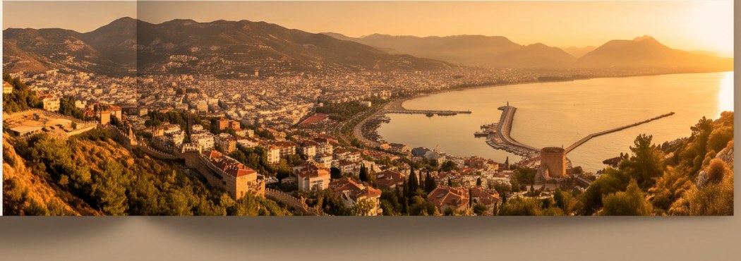 Alanya şehir merkezi, liman ve Akdeniz kıyısı